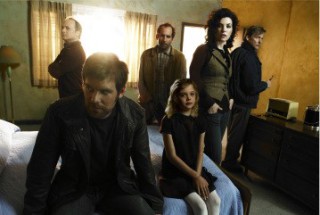THE LOST ROOM -- Pictured: (l-r) Kevin Pollak as Karl Kreutzfeld, Peter Krause as Joe Miller, Peter Jacobson as Wally Jabrowski, Elle Fanning as Anna Miller, Julianna Margulies as Jennifer Bloom, Dennis Christopher as Dr. Martin "Ruby" Ruber -- SCI FI Channel Photo: Randall Slavin